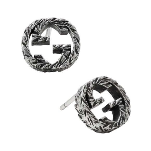 Gucci Interlocking G 10mm Stud Earrings in Aged Silver Womens Set Post Back GG - Picture 1 of 11